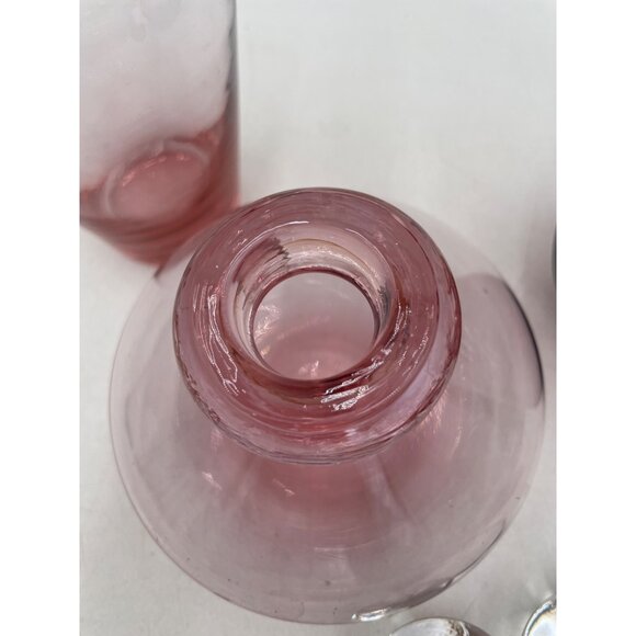 Vintage Pink Glass Decanter Set Stoppers & Vase Art Glass - Picture 4 of 14